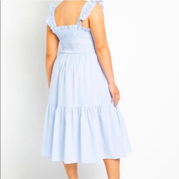 Eloquii Smocked Bodice Ruffle Day Dress Blue Size 14/16 - Picture 3 of 8